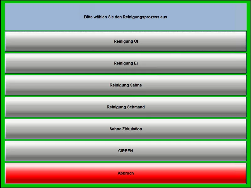 Reinigungsprozesse für Öl, Ei, Sahne und Schmand sowie CIP-Reinigung in BakerySuite Touch